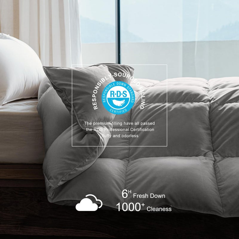 Royoliving Premium Feathers Down Duvet Insert Comforter Twin Size Charcoal Gray Heavyweight Thickened Winter Grey 100% Cotton Cover with Corner Tabs (68x90, 45 oz) - Image 3